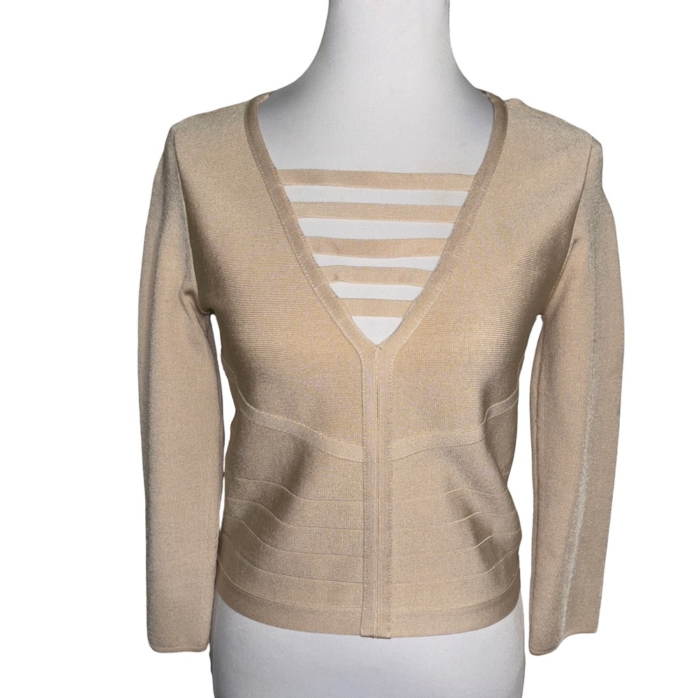 Bebe Beige Striped Blouse Women's